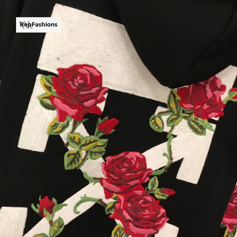 Best Cheap Rep OFF WHITE Embroidered Rose Zip Up Hoodie For Sale ...