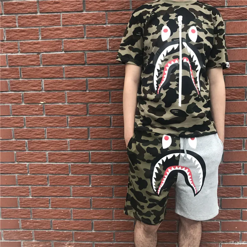 Replica Bape 1st Camo Yellow Half Shark Sweat Shorts