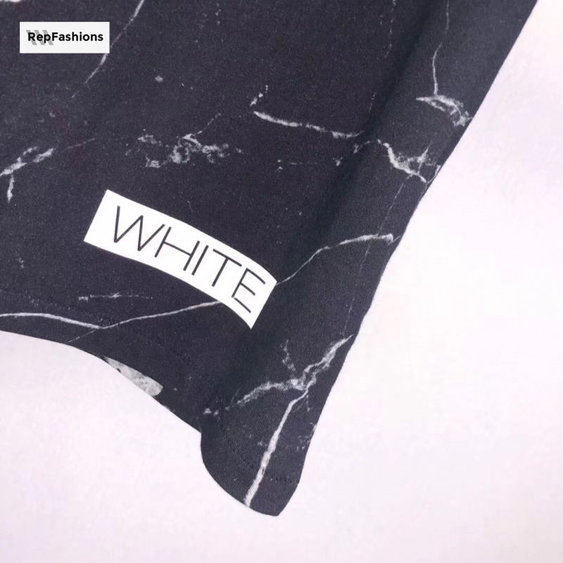 Off White Marble Print T Shirt