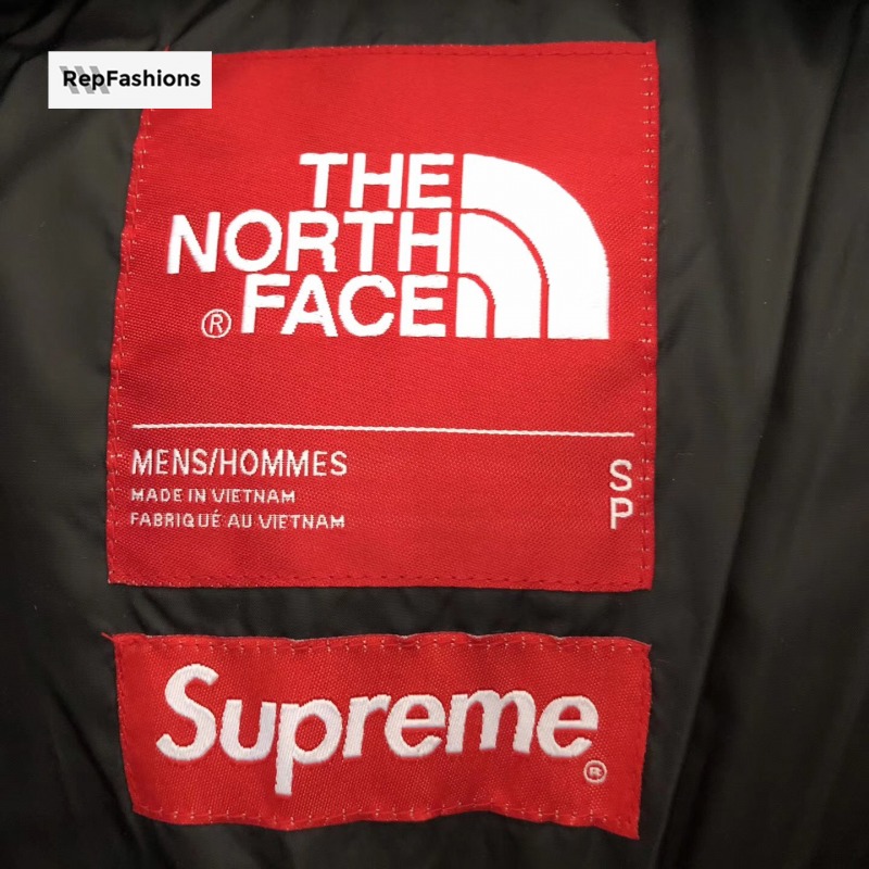 Best Fake Supreme TNF Leather Nuptse 17FW Neck Tag