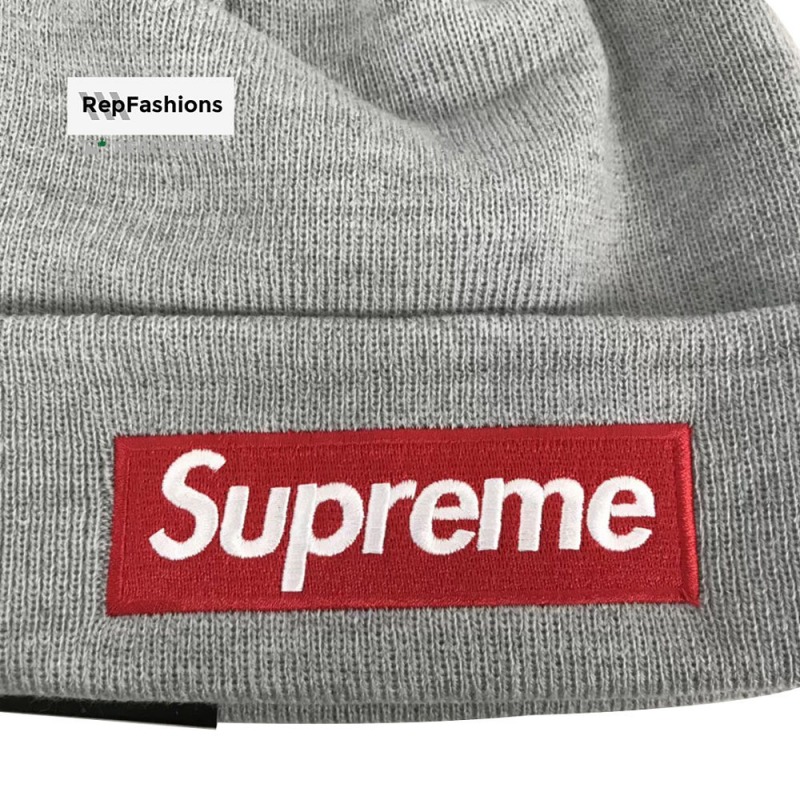 Grey Supreme Box Logo Beanie New Era