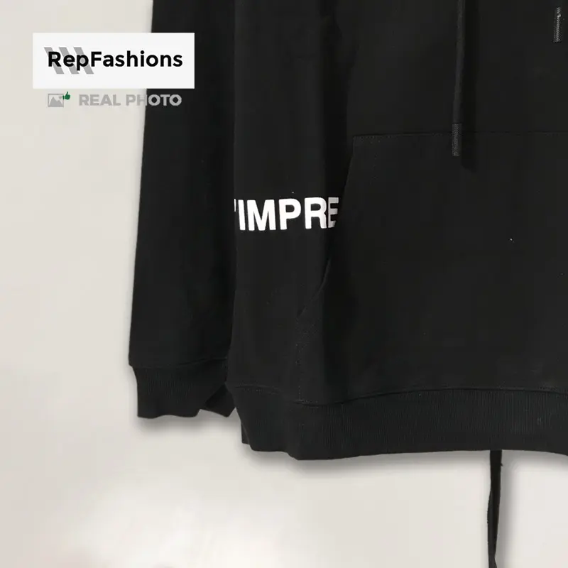 Cop Best Replica Off White Impressionism Print 1863 Black Hoodie Rib Cuff and Bottom Band